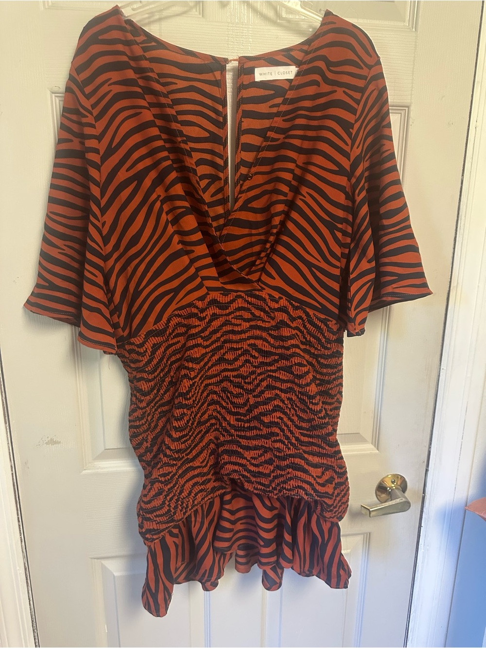 WHITE CLOSET Orange & Black Zebra-Stripe Blouse